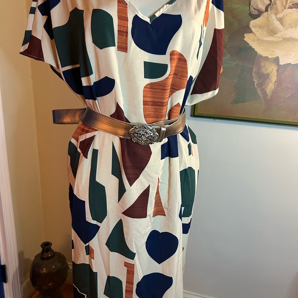 NWT SHEIN Blue and Orange Dolman Sleeve Midi Dress